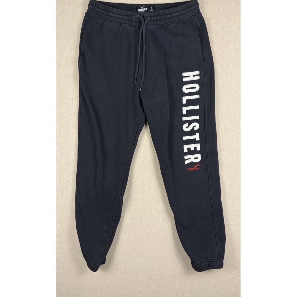 Hollister Black Joggers with White Logo and Small Red Accent